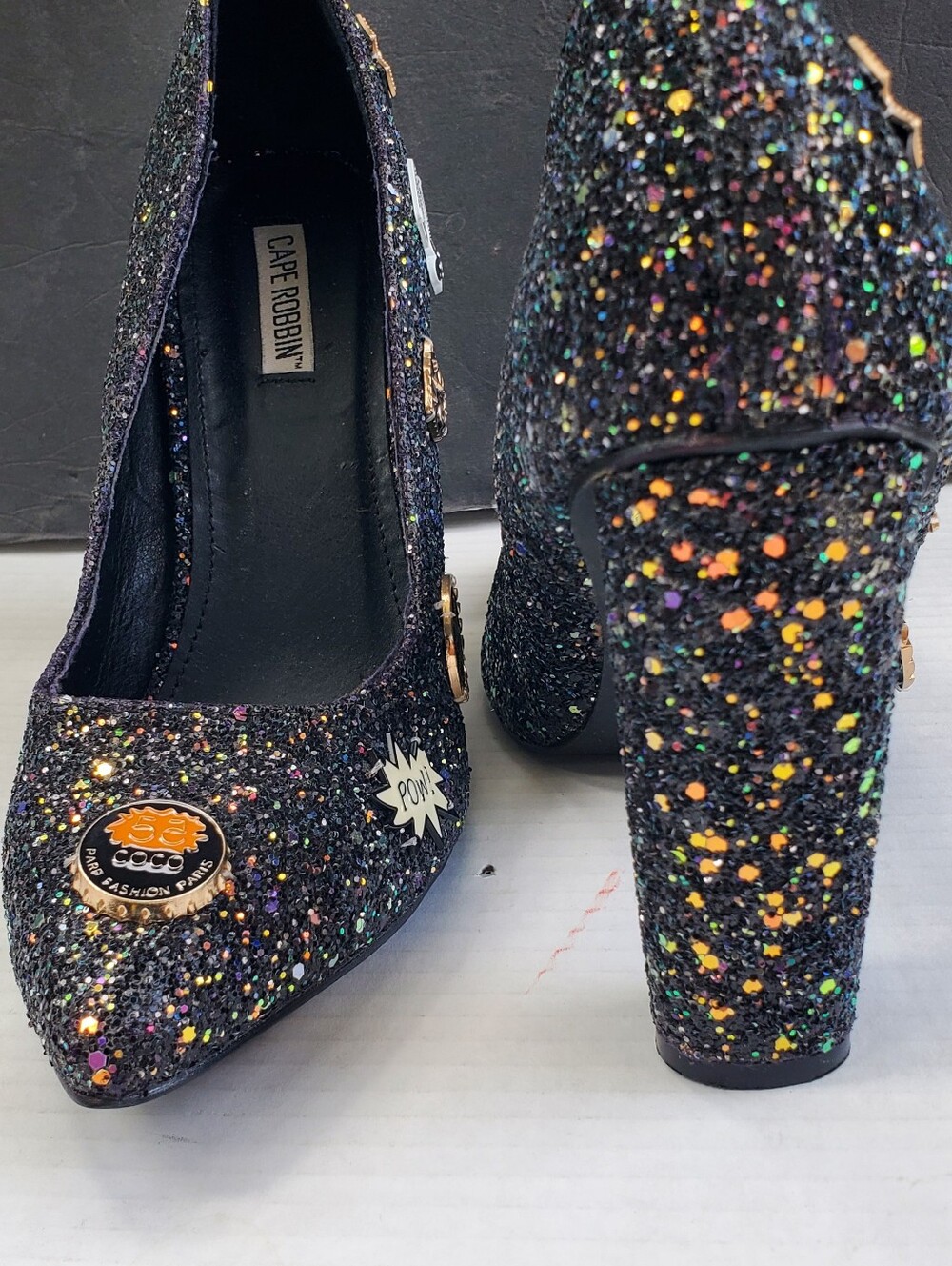 Cape Robbin Black Glitter Sparkel Pins Pointed Toe High Heels US Womens Size 11 - Picture 7 of 10